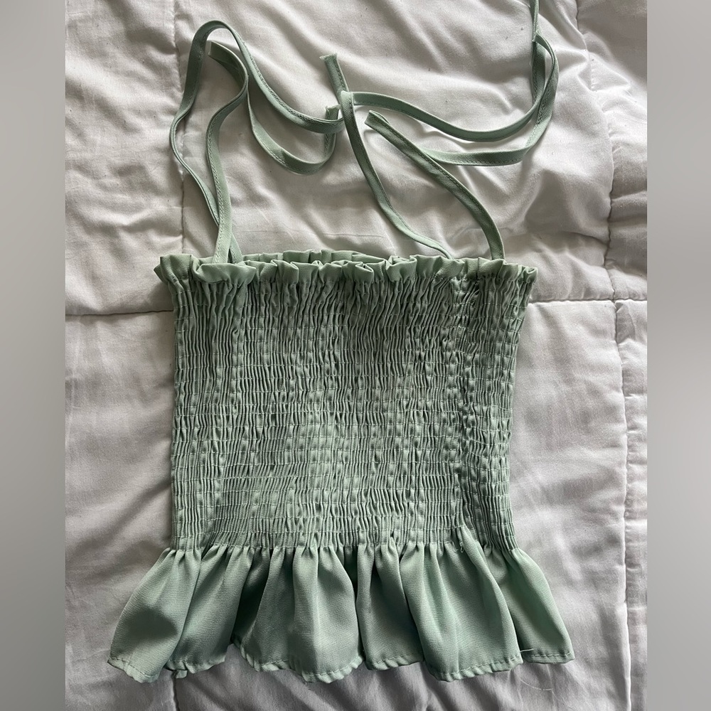 Sage green tank top with bow tie straps